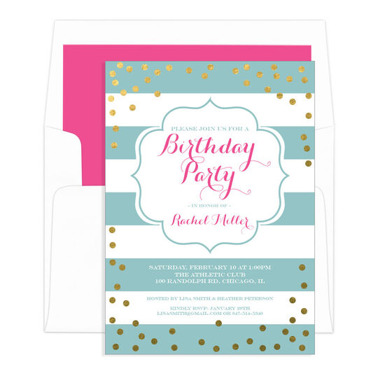 Lagoon with Gold Confetti Birthday Invitations
